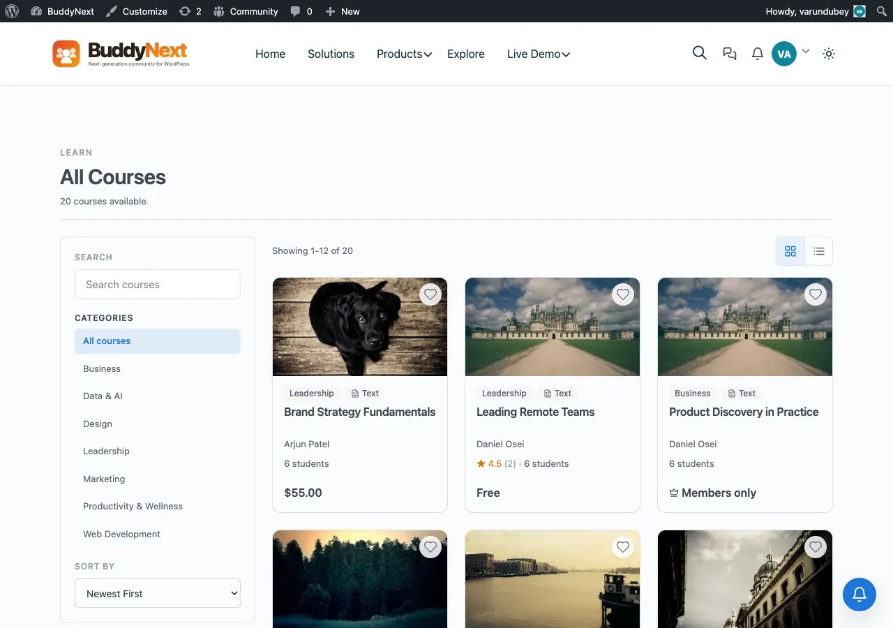 Learnomy courses styled by BuddyX Pro