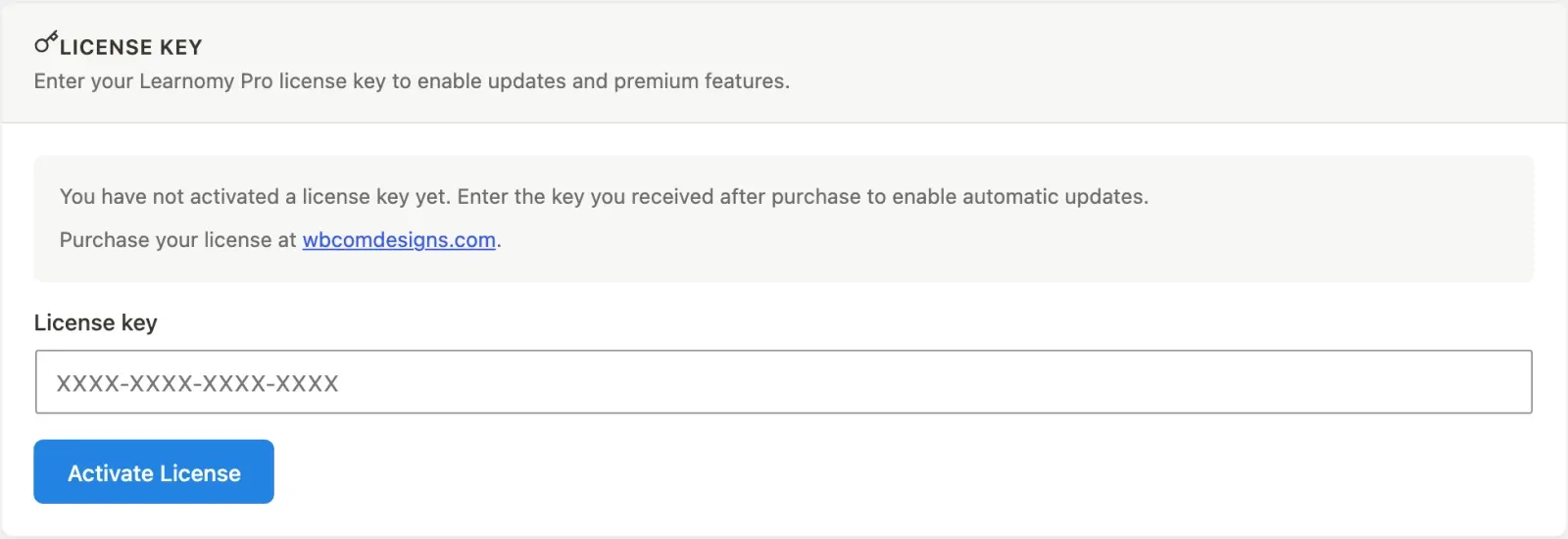 The License card in LMS Settings