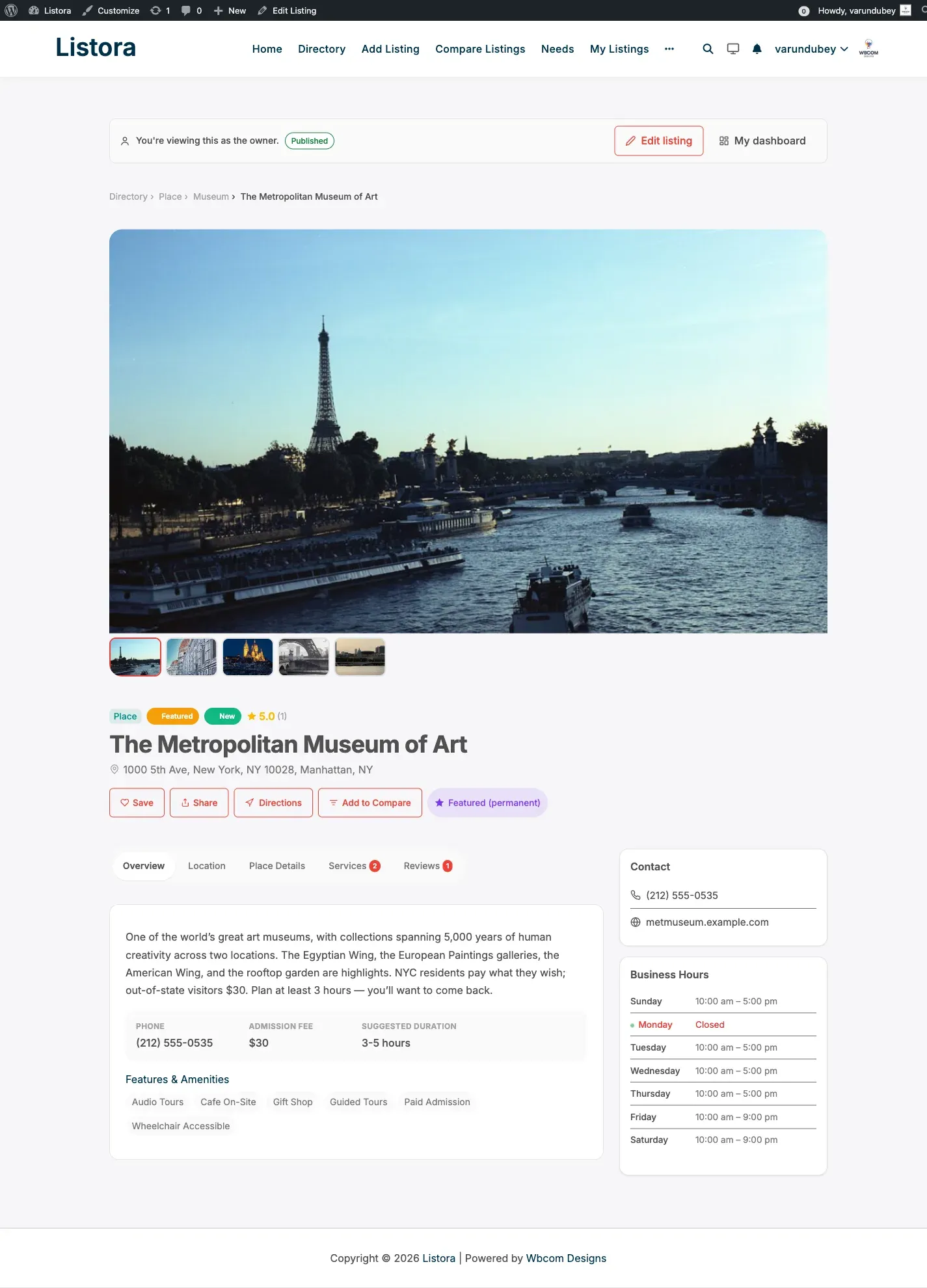 Single listing detail page with merged Location + Map tab and uniform tab cards