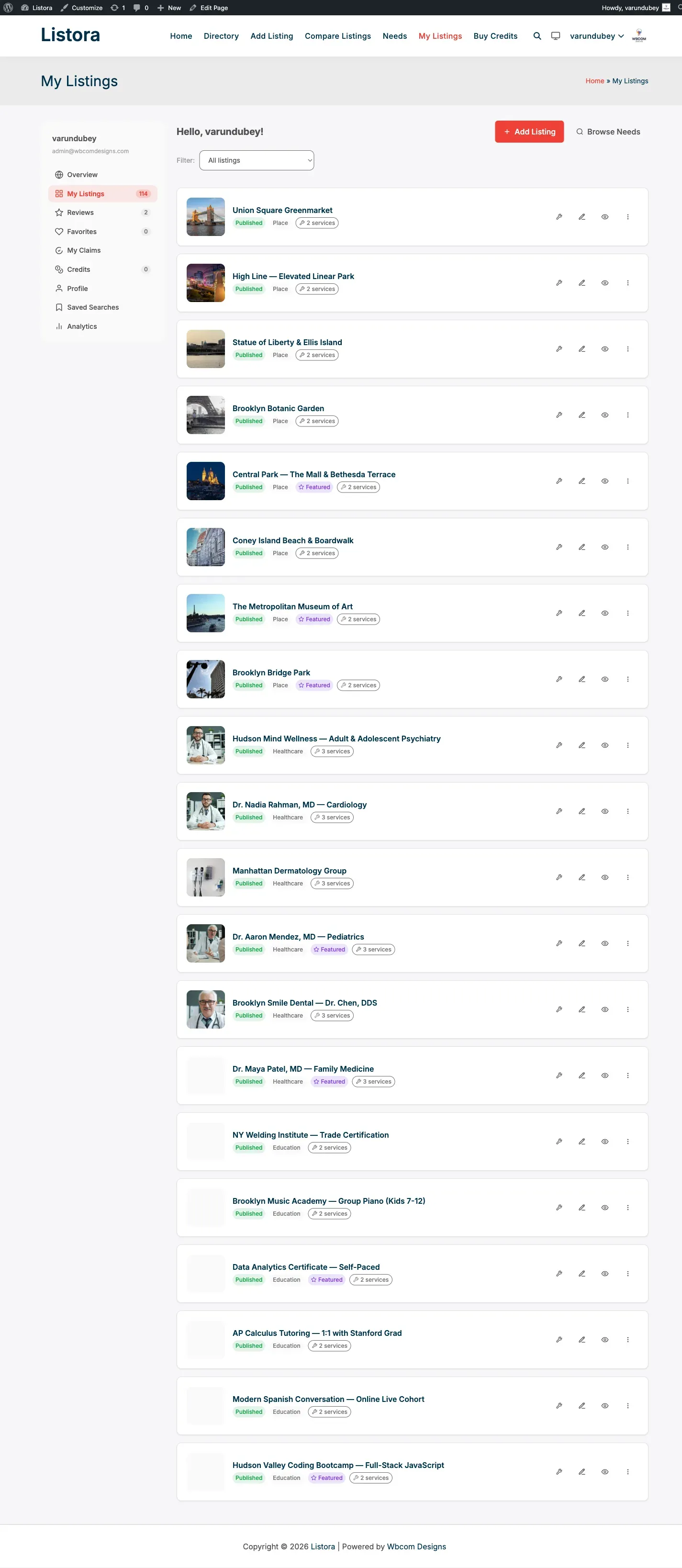 Listing Lifecycle - My Listings dashboard showing per-row action buttons