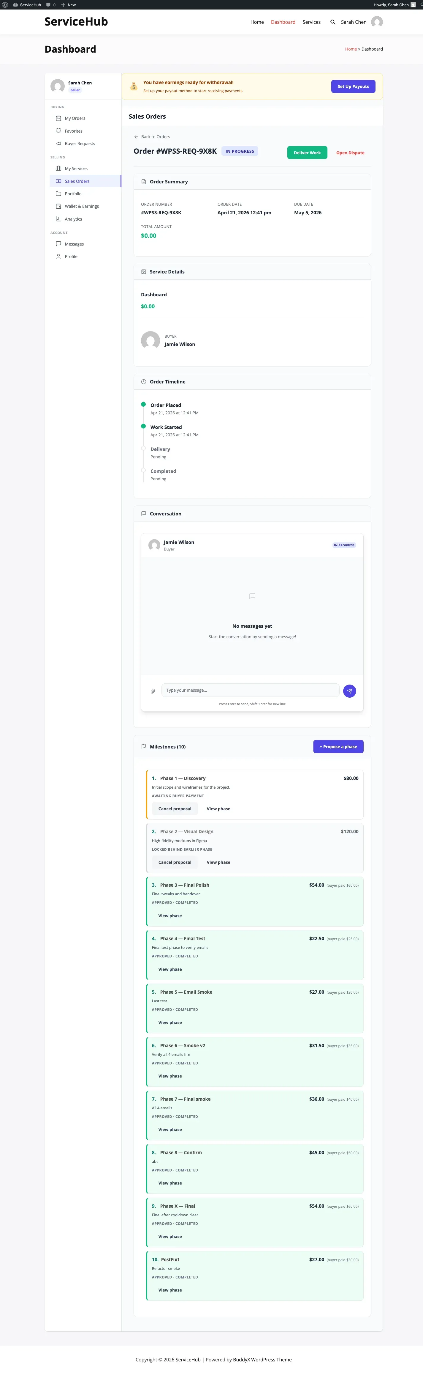 Milestone timeline on a buyer’s order page