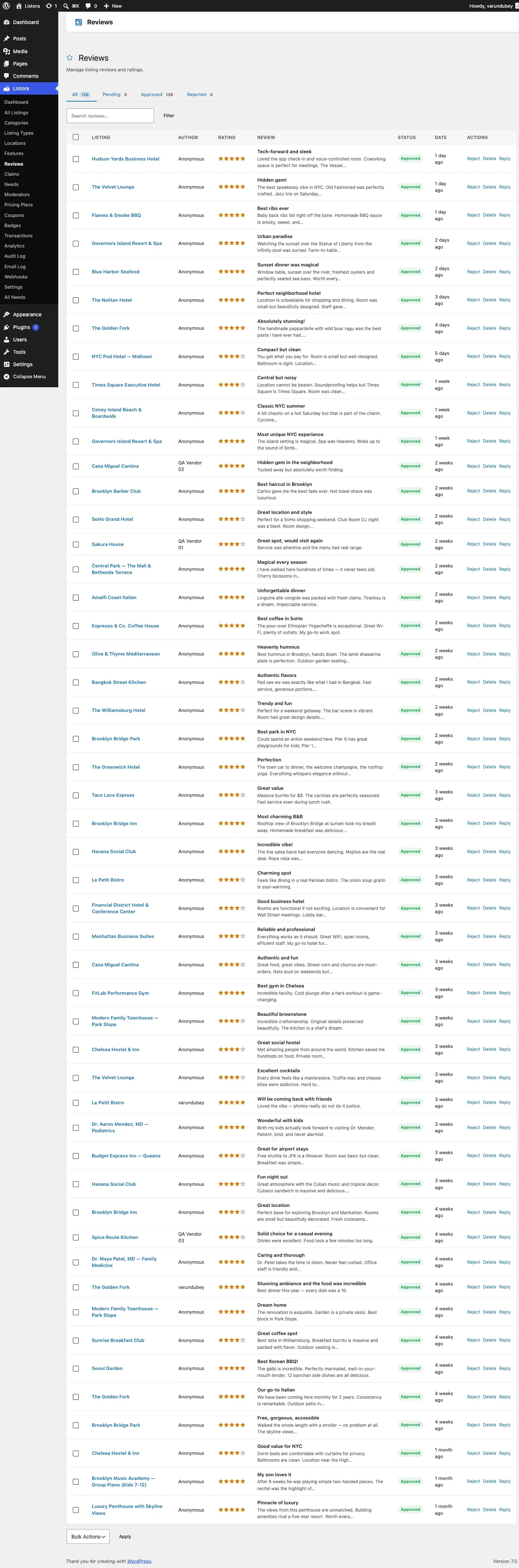 Moderation Queue - bulk-moderate UI with filter chips for type, status, and date