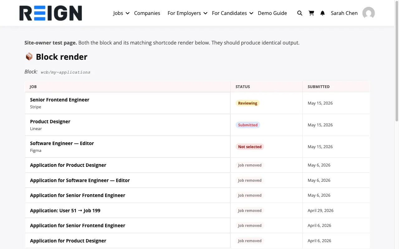 My Applications table - candidate view