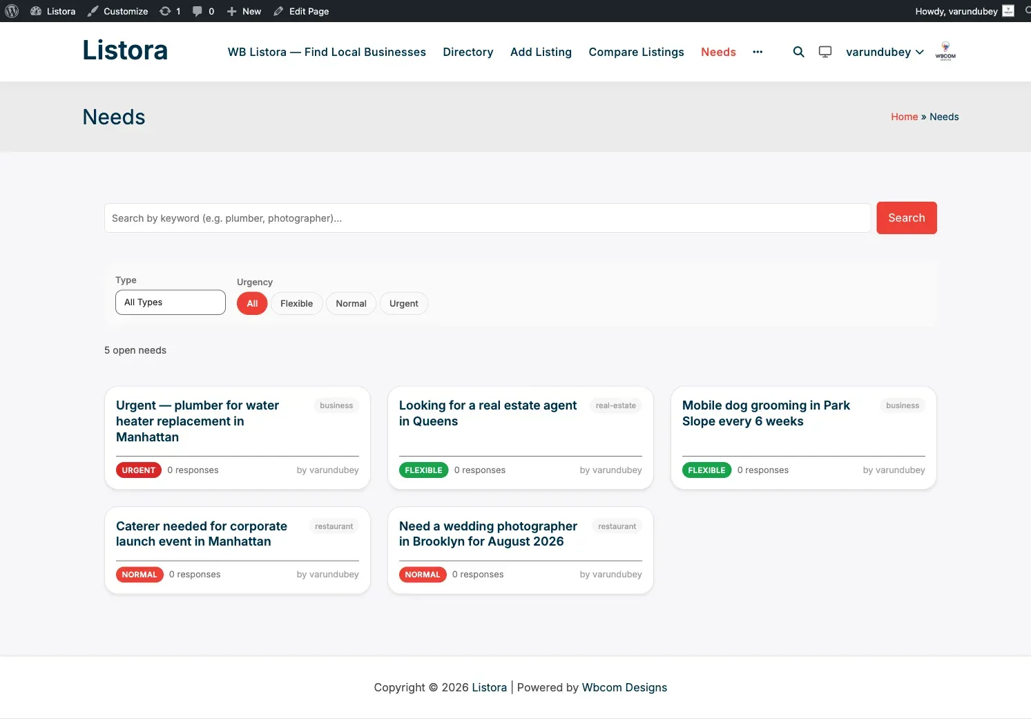 Needs Marketplace - buyers post requests, businesses respond
