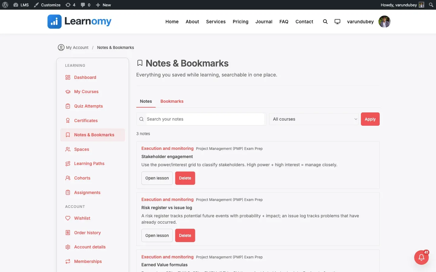 Notes and Bookmarks first view
