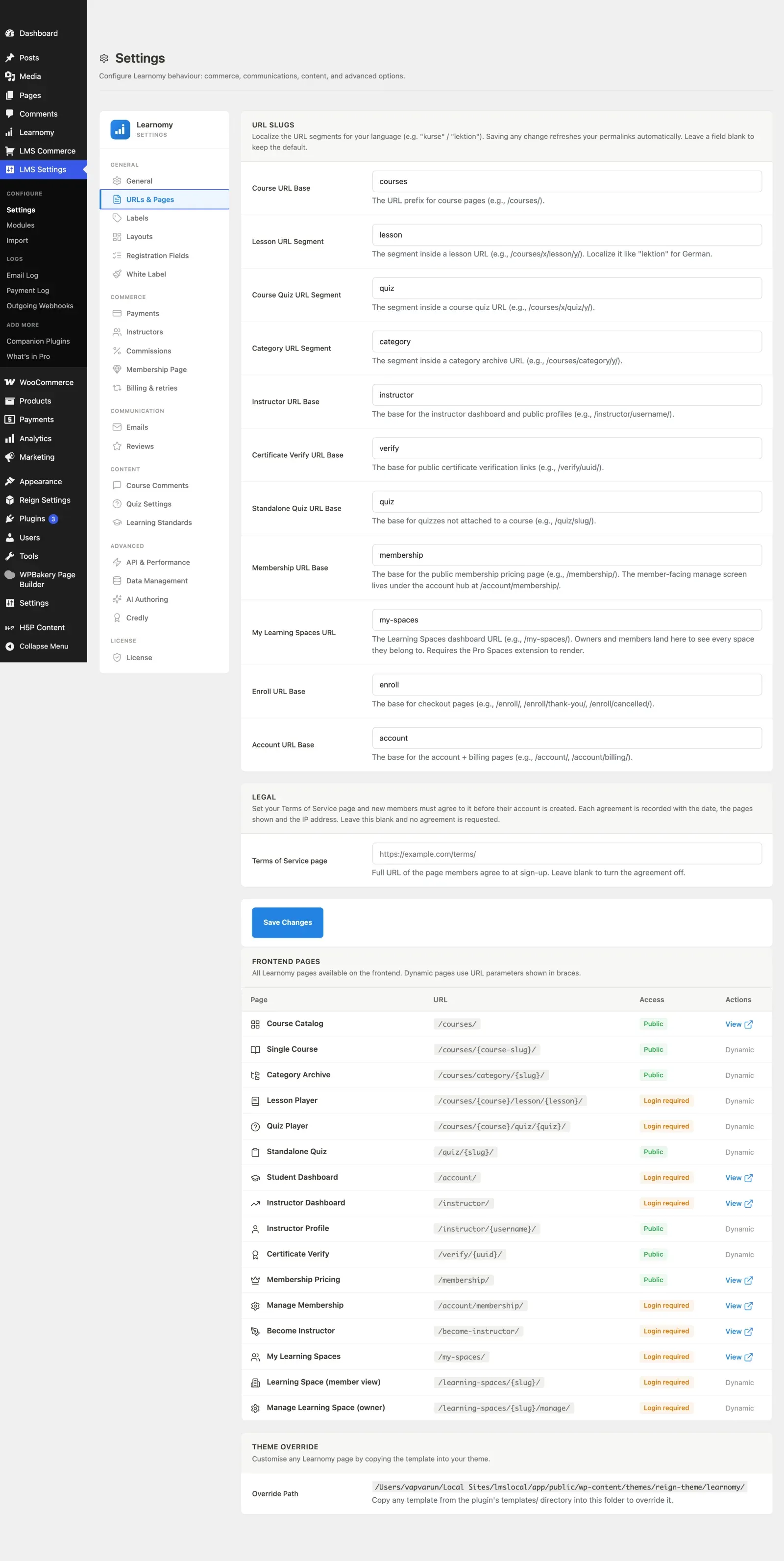 Pages and URL Slugs first view