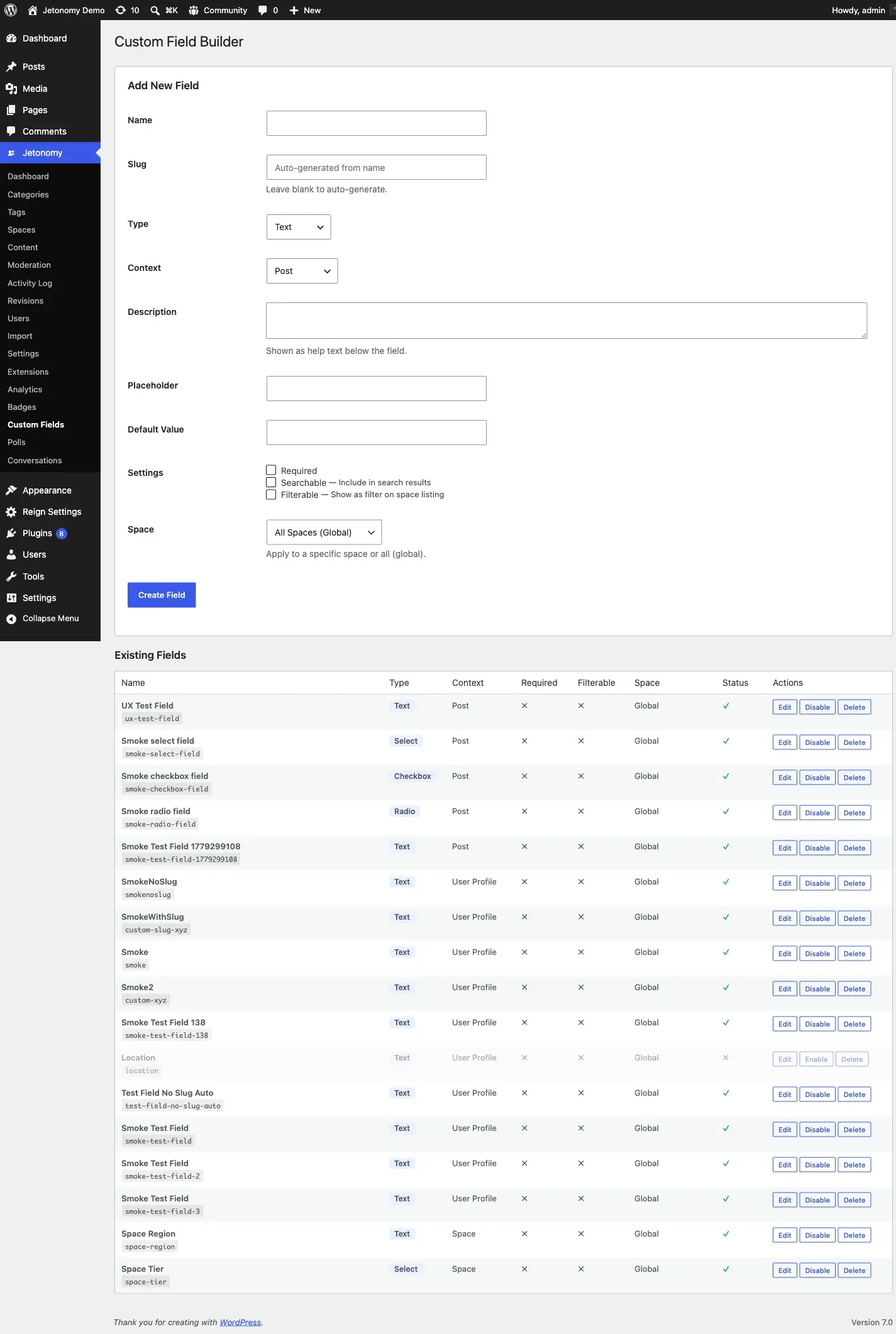 Custom fields displayed on a member profile page