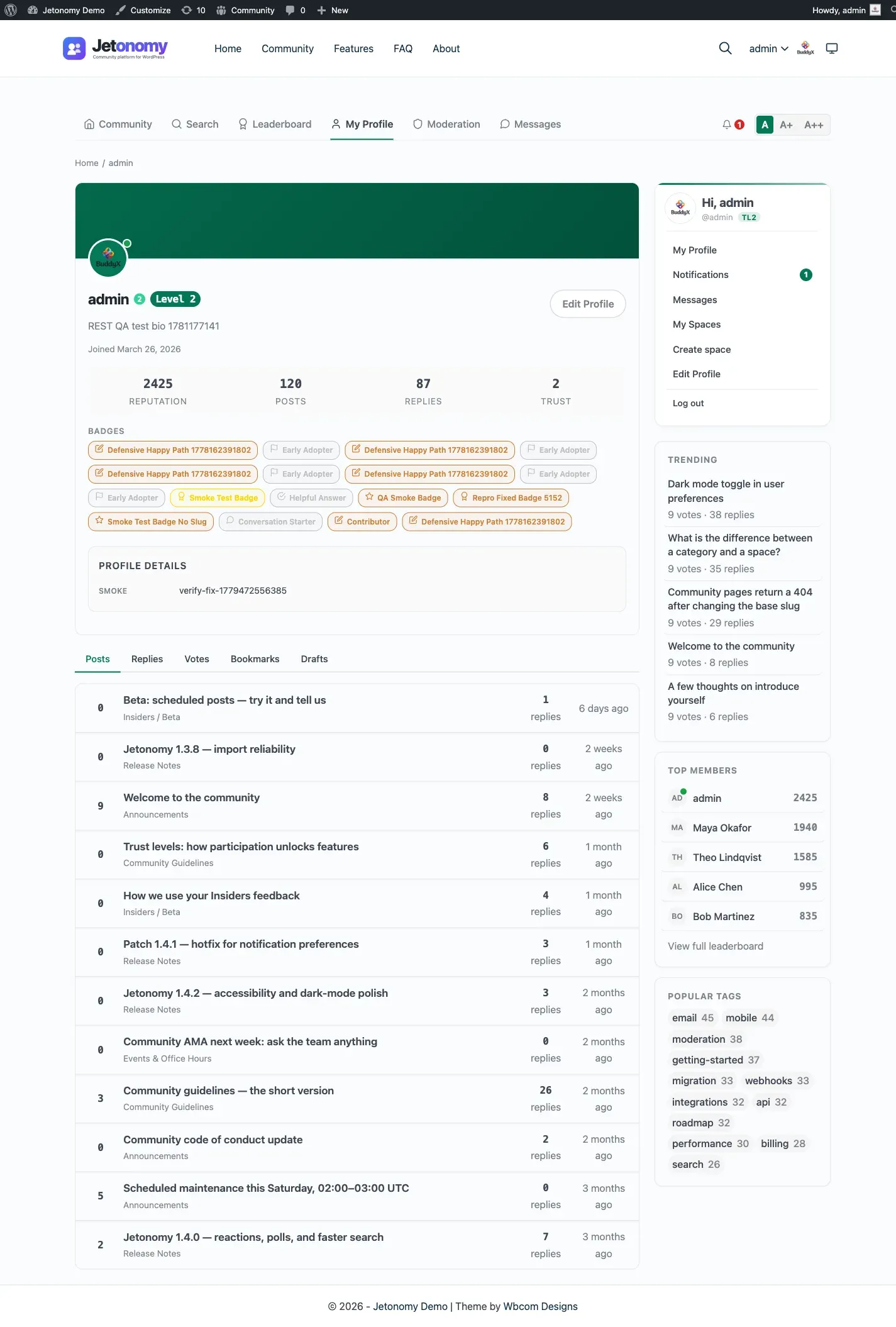 User profile page