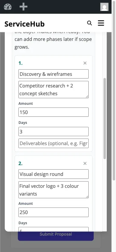 Milestone repeater on the proposal form