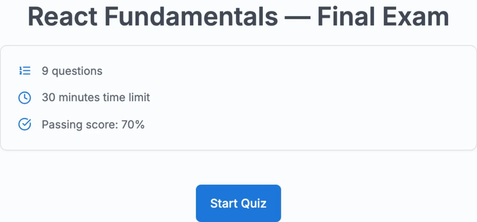Quiz player start screen