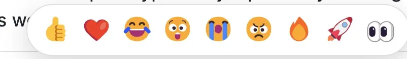 The reaction picker open on a post — Like, Love, Haha, Wow, Sad and Angry