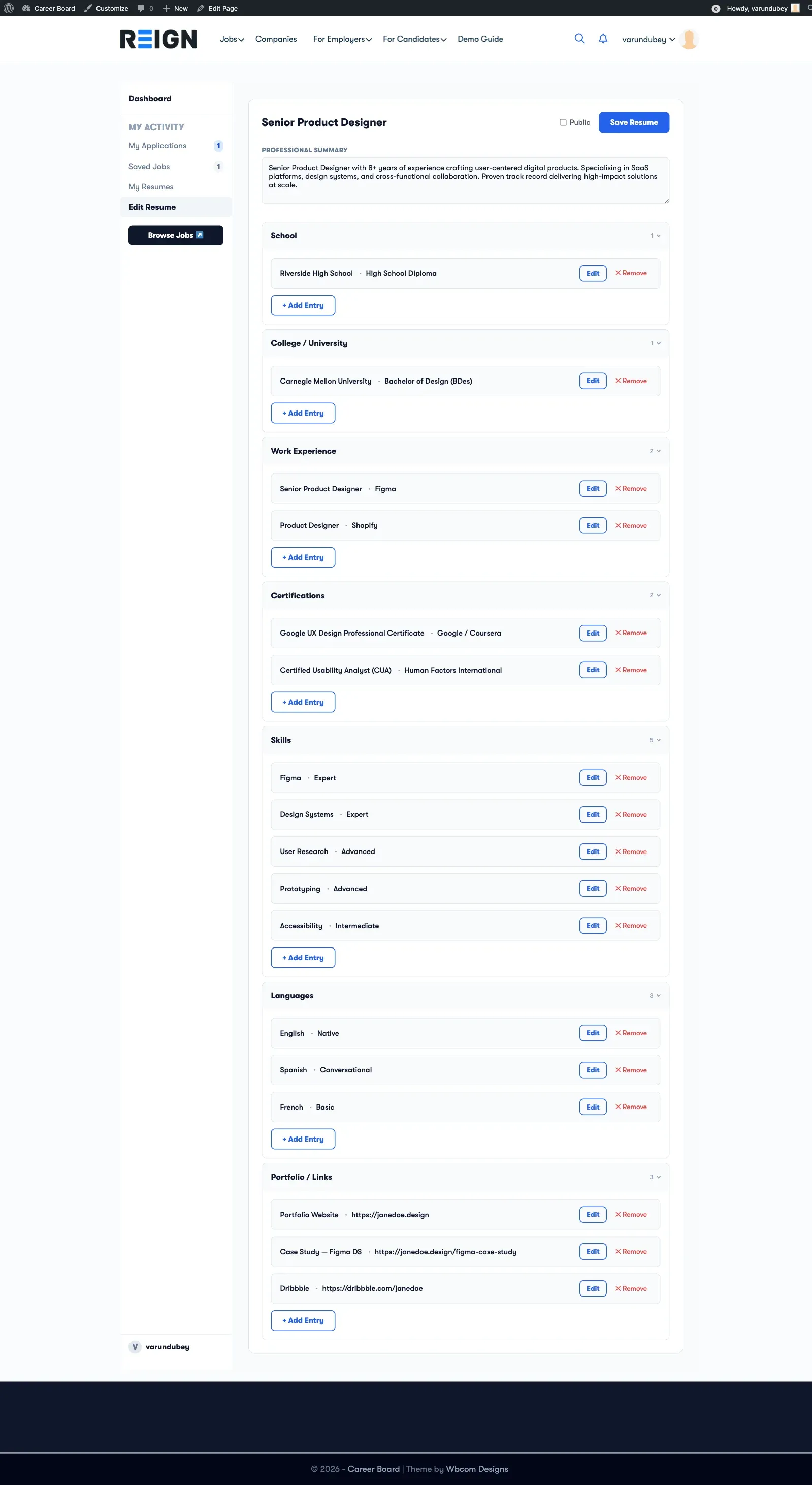 Adding the Resume Builder Block