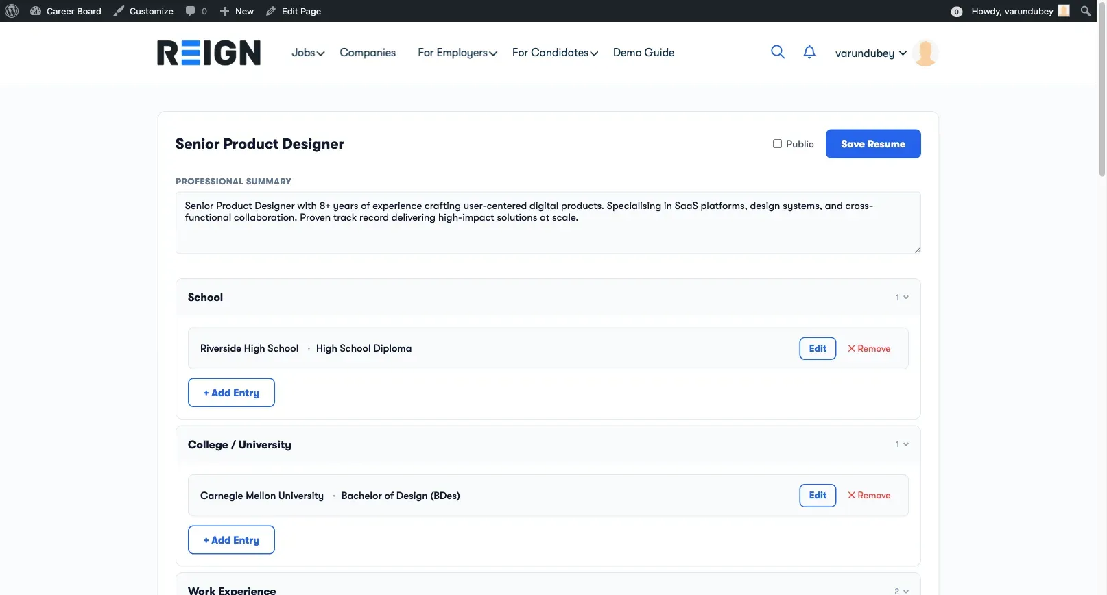 Resume Builder — Sections