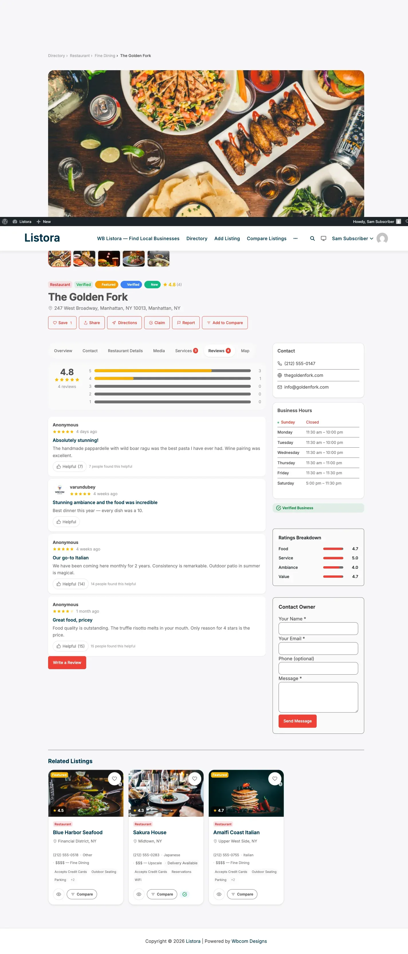 Reviews System - screenshot from the modernized 1.0.5 site