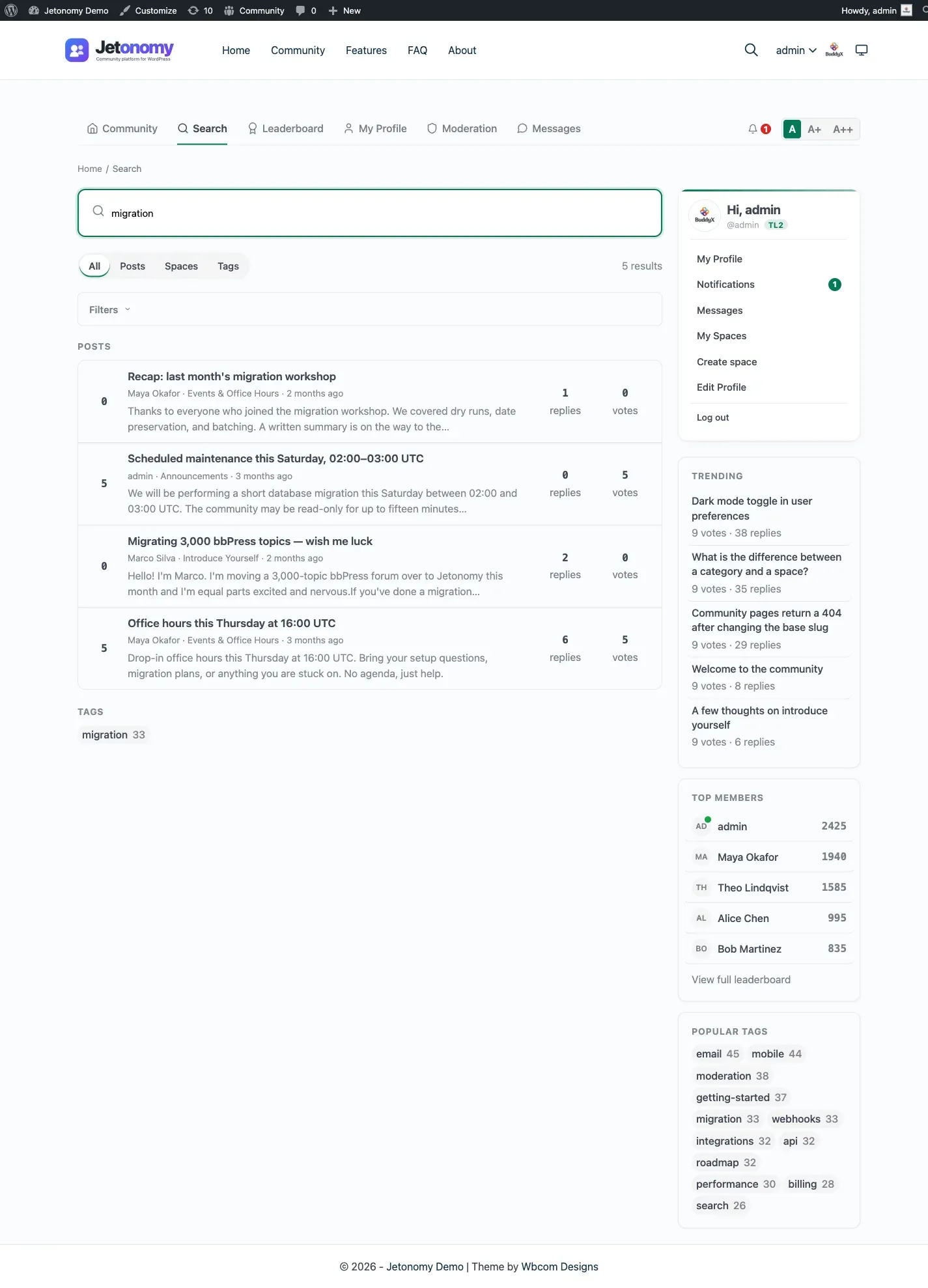 Search results page