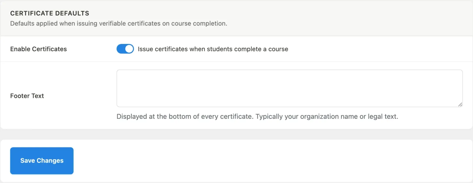 Certificate Defaults section