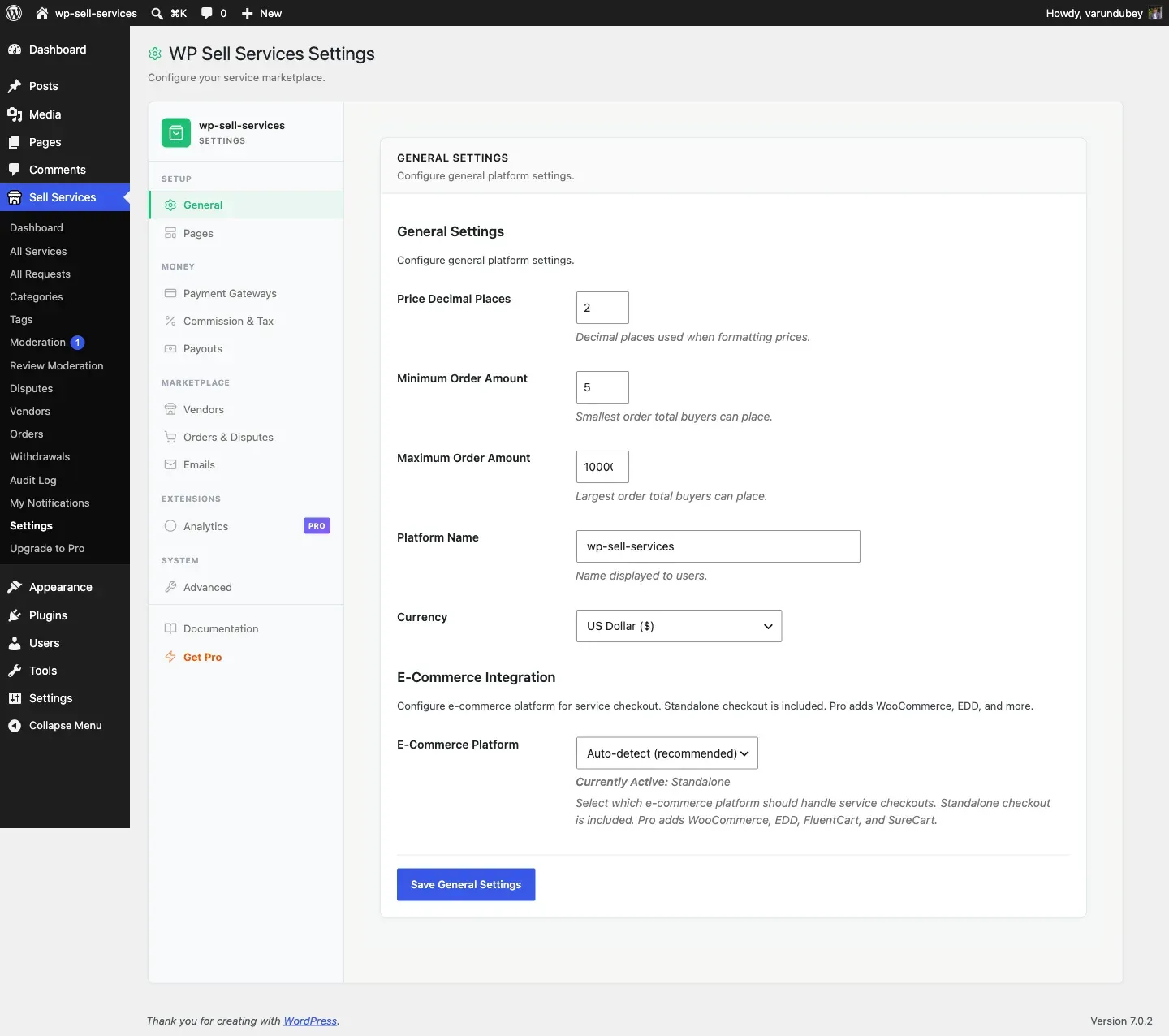 General settings tab