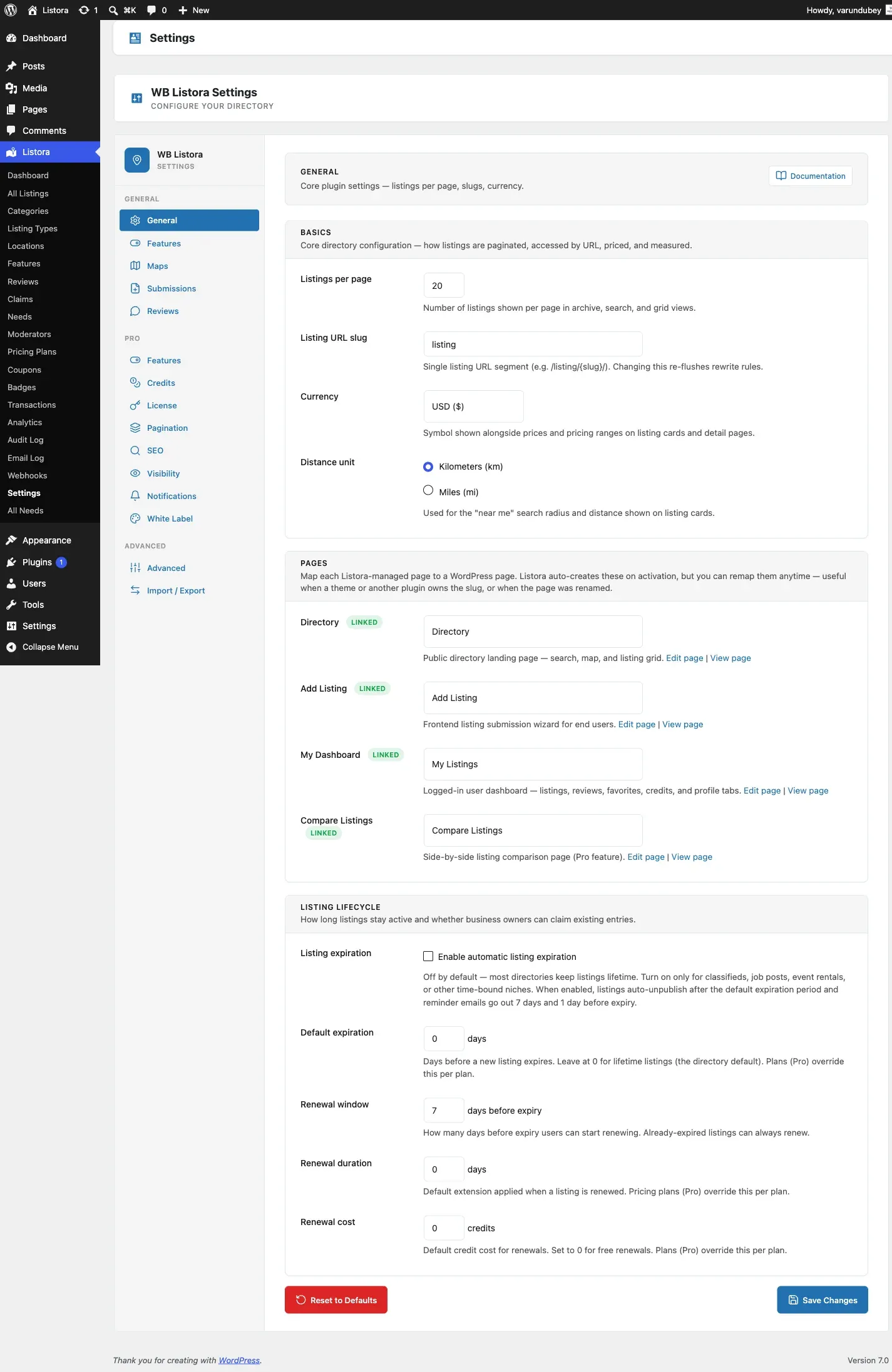 Settings General - admin UI screenshot (1.0.5)