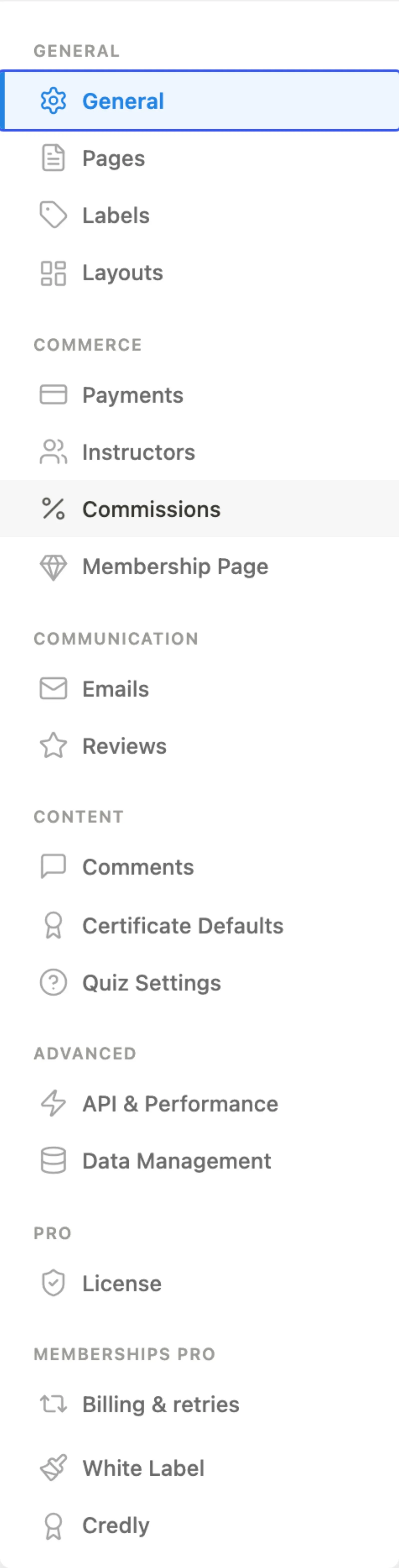 LMS Settings navigation