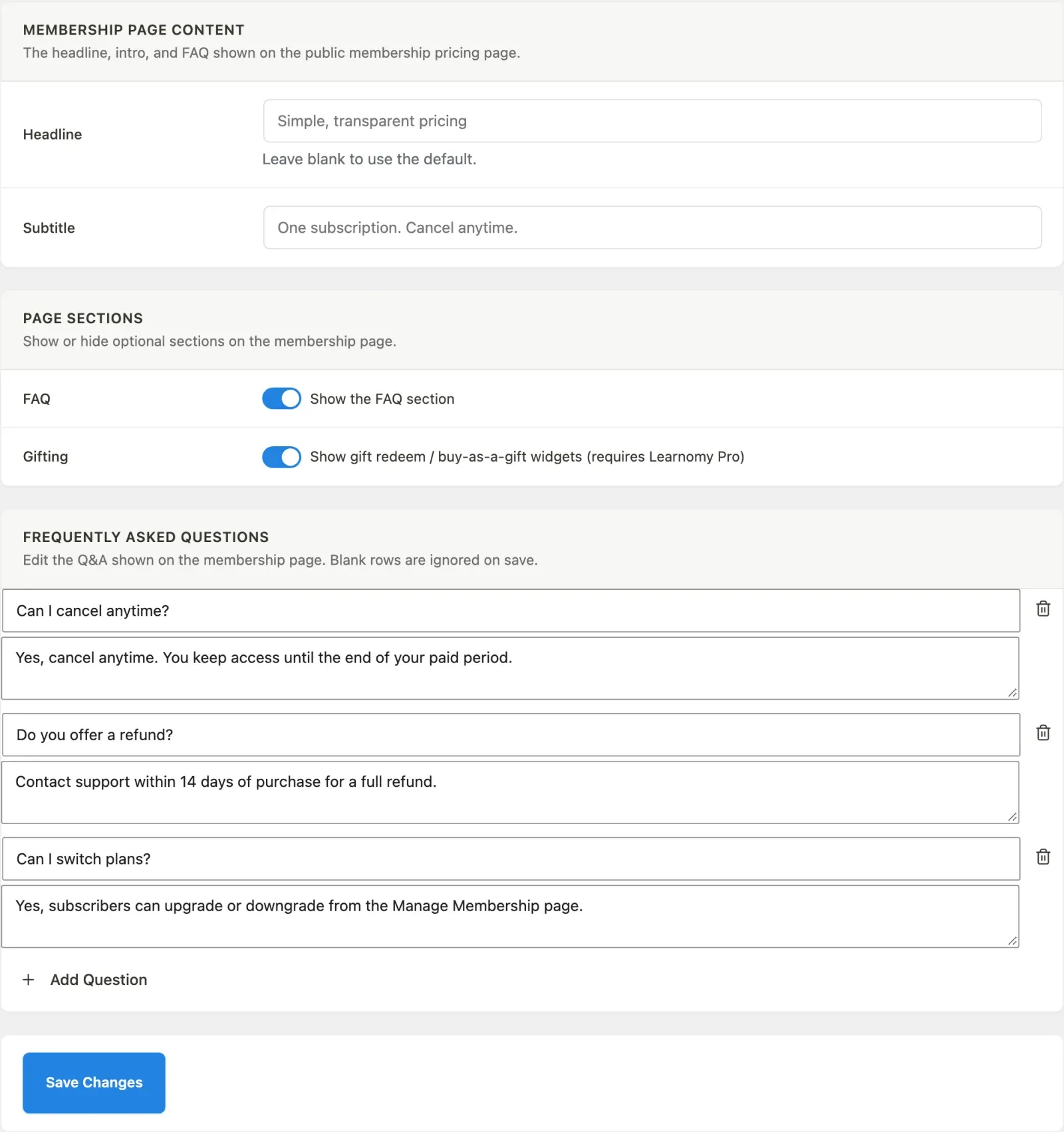Membership Page section