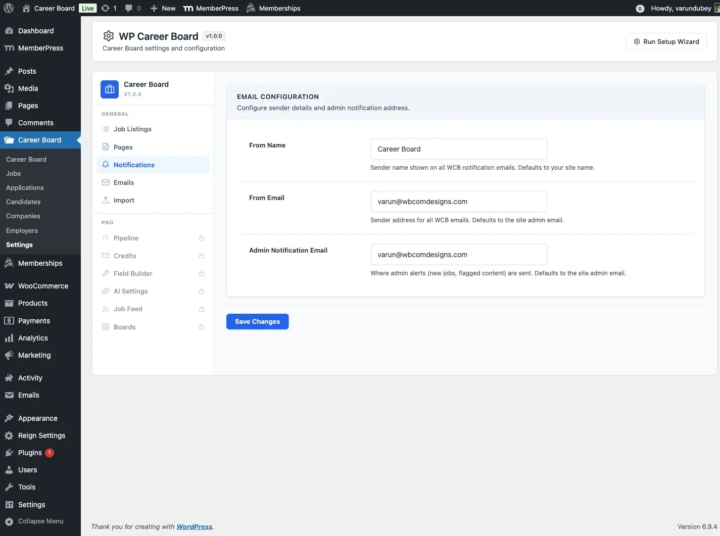 Email Notifications Settings