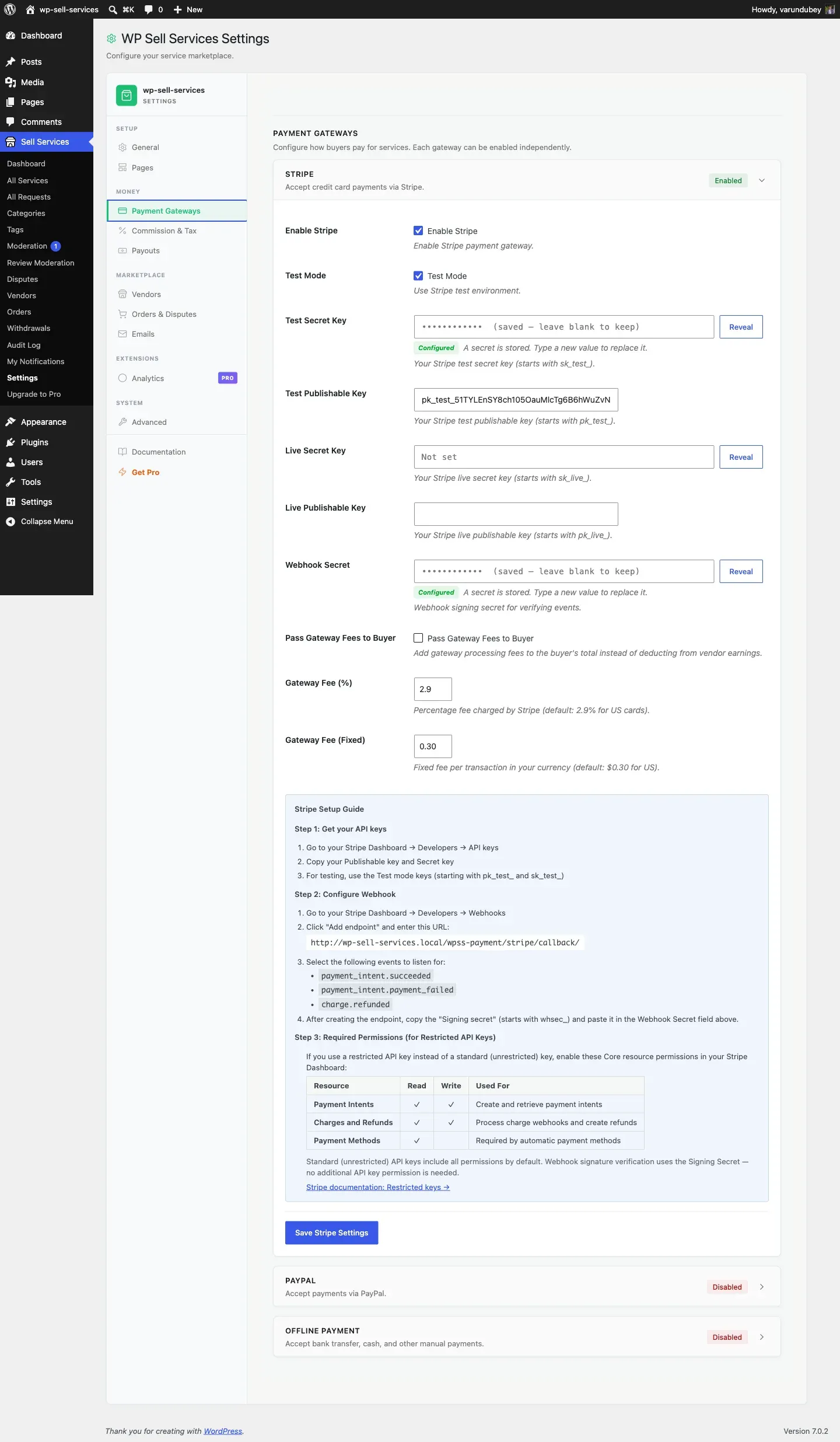 Stripe Gateway Settings