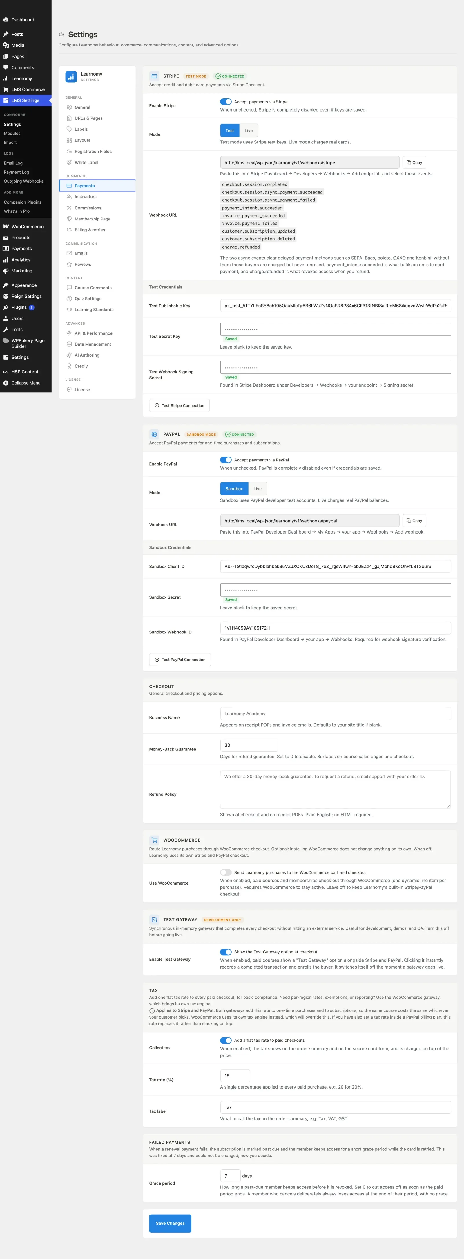 Payments section