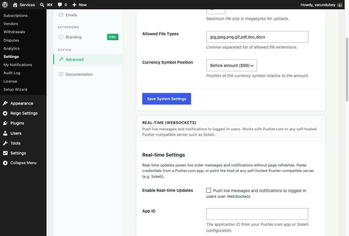 Real-time settings card