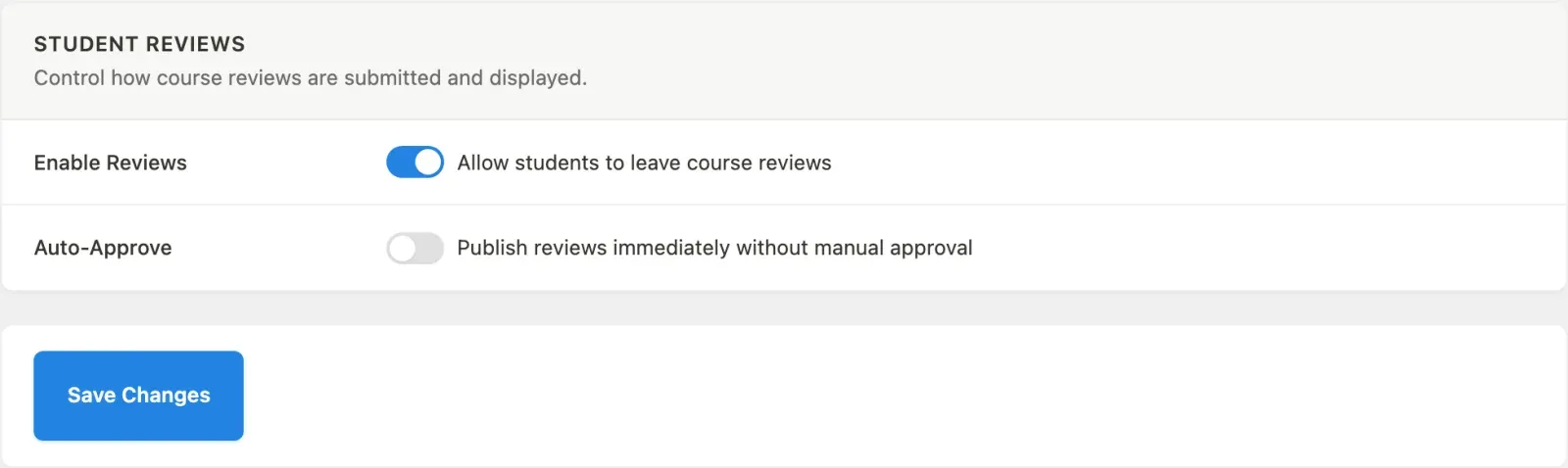 Reviews settings section
