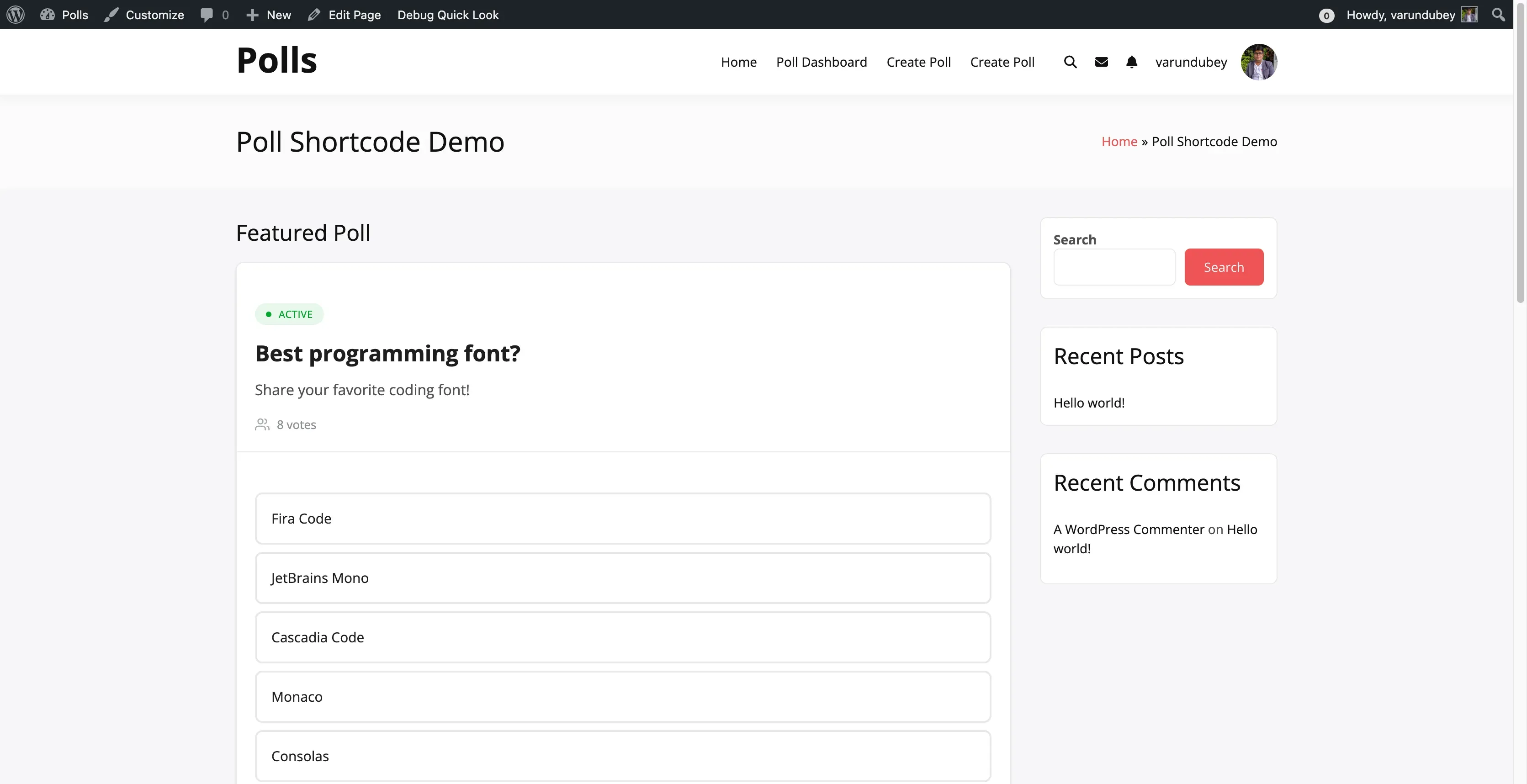 Shortcode Poll Display