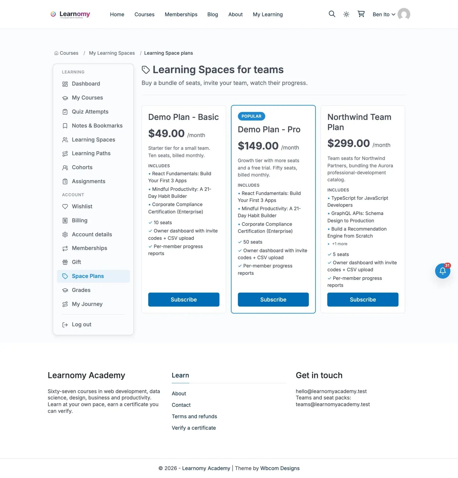 The public plans page a buyer sees