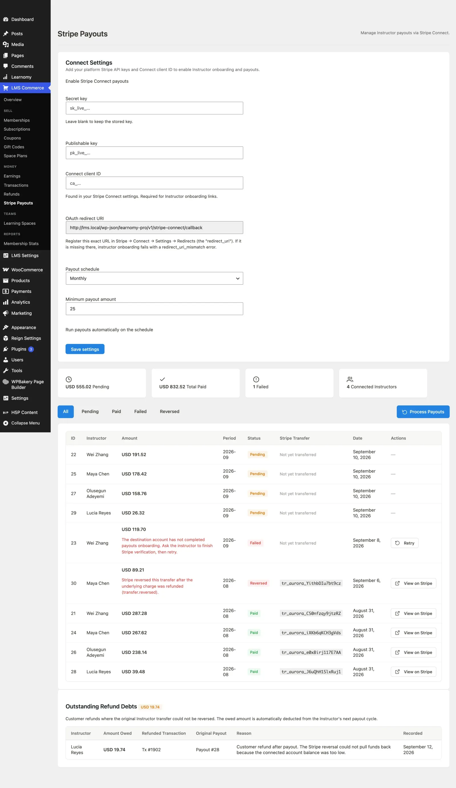 Stripe Payouts page