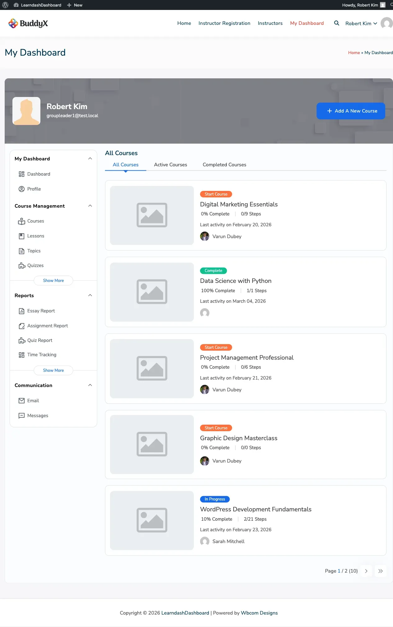 Group Leader View of Enrolled Courses