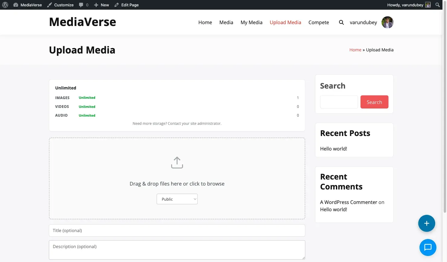 Media Upload block in the editor