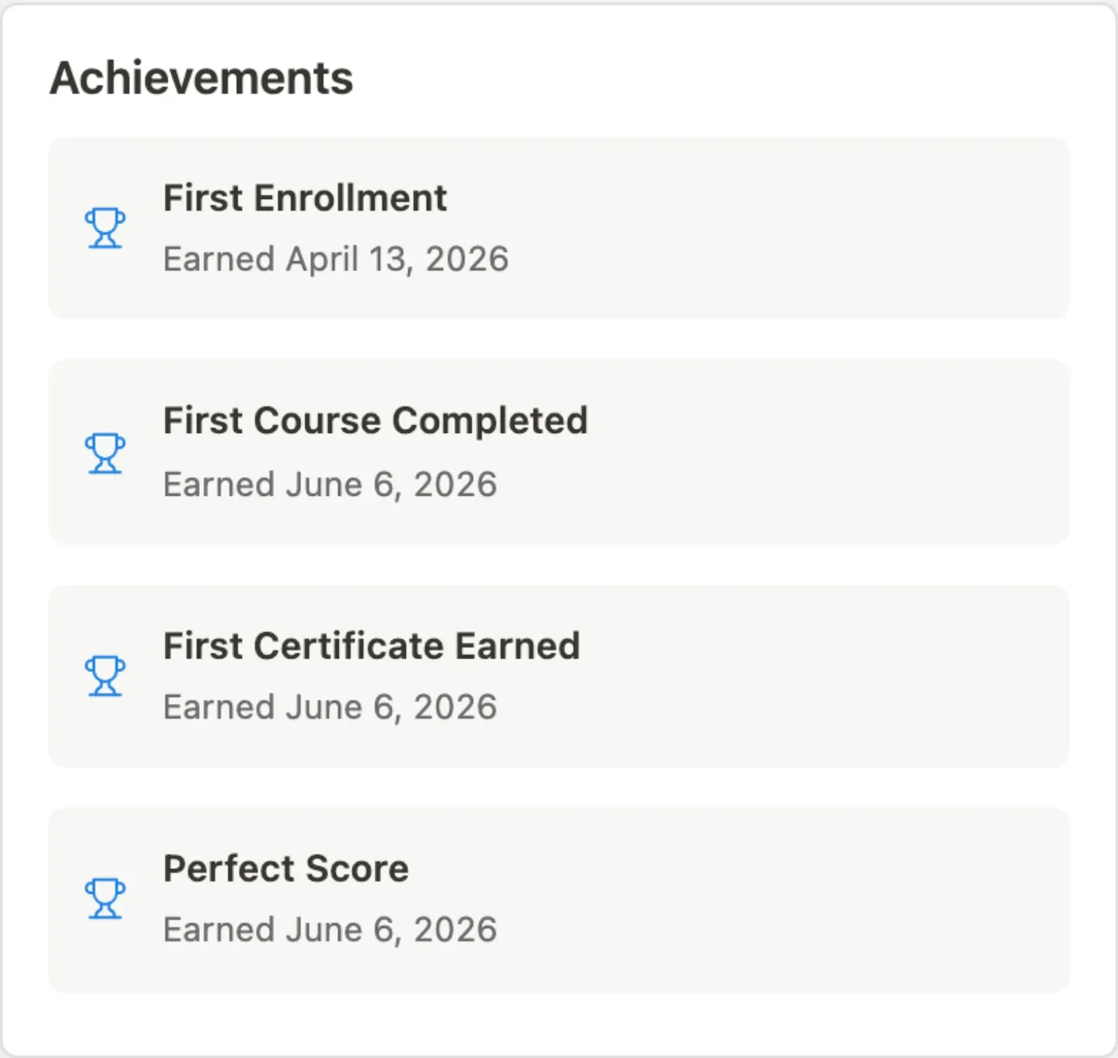 User journey achievements