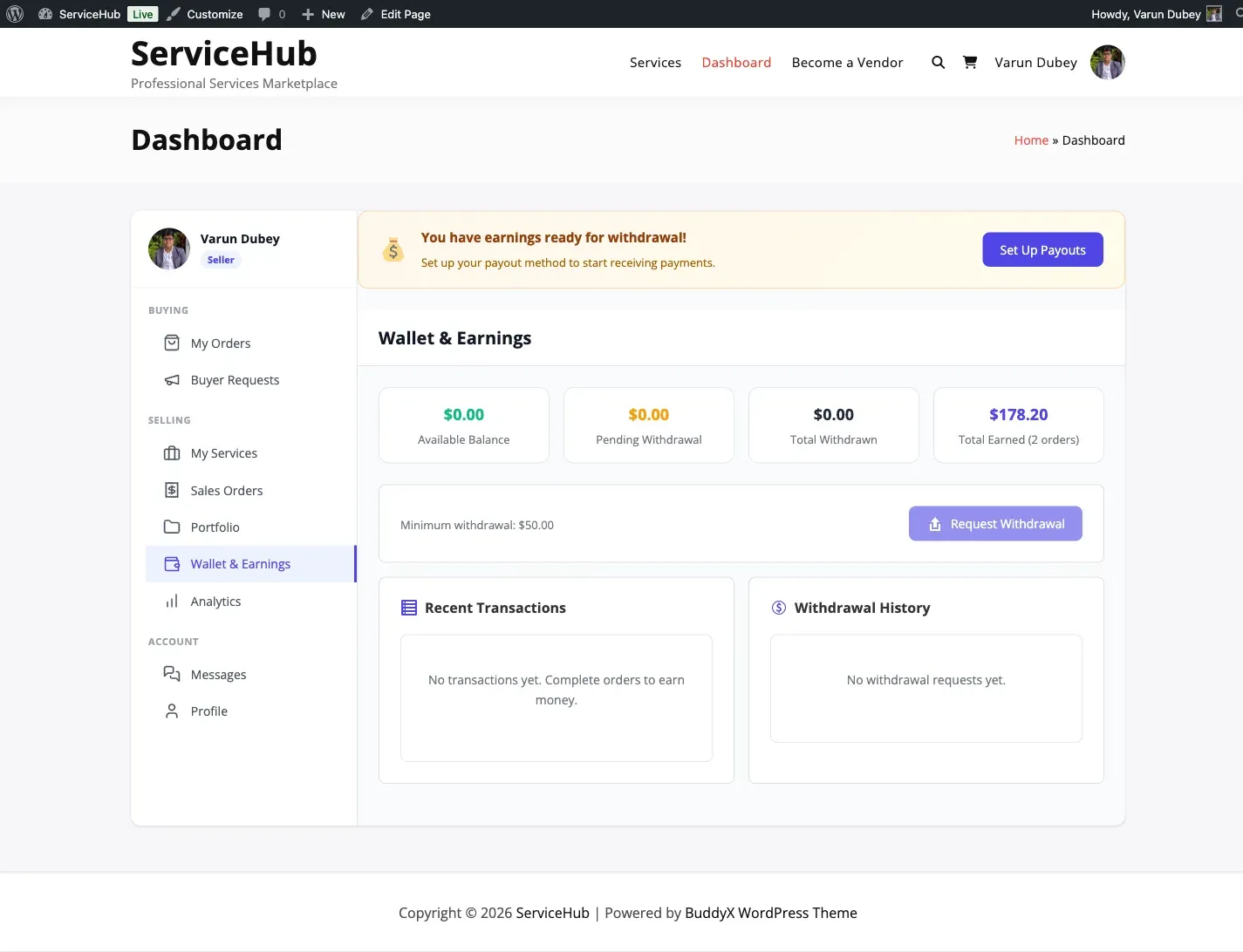 Vendor Earnings Dashboard