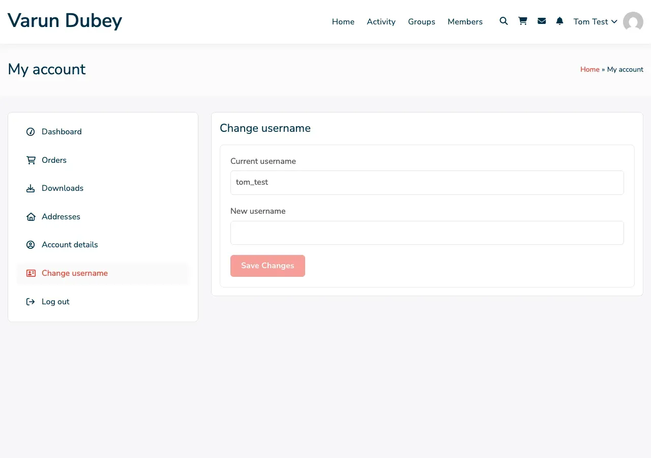 Username Change Page in WooCommerce