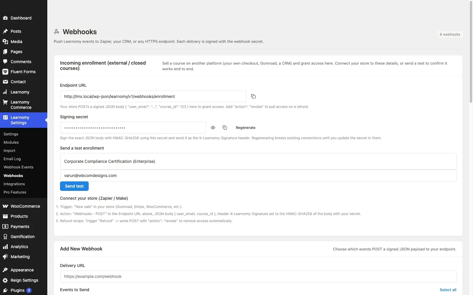 Learnomy outgoing webhooks