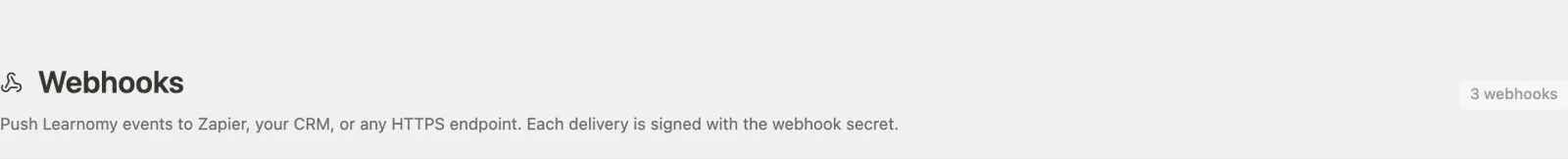 Webhooks header with usage counter