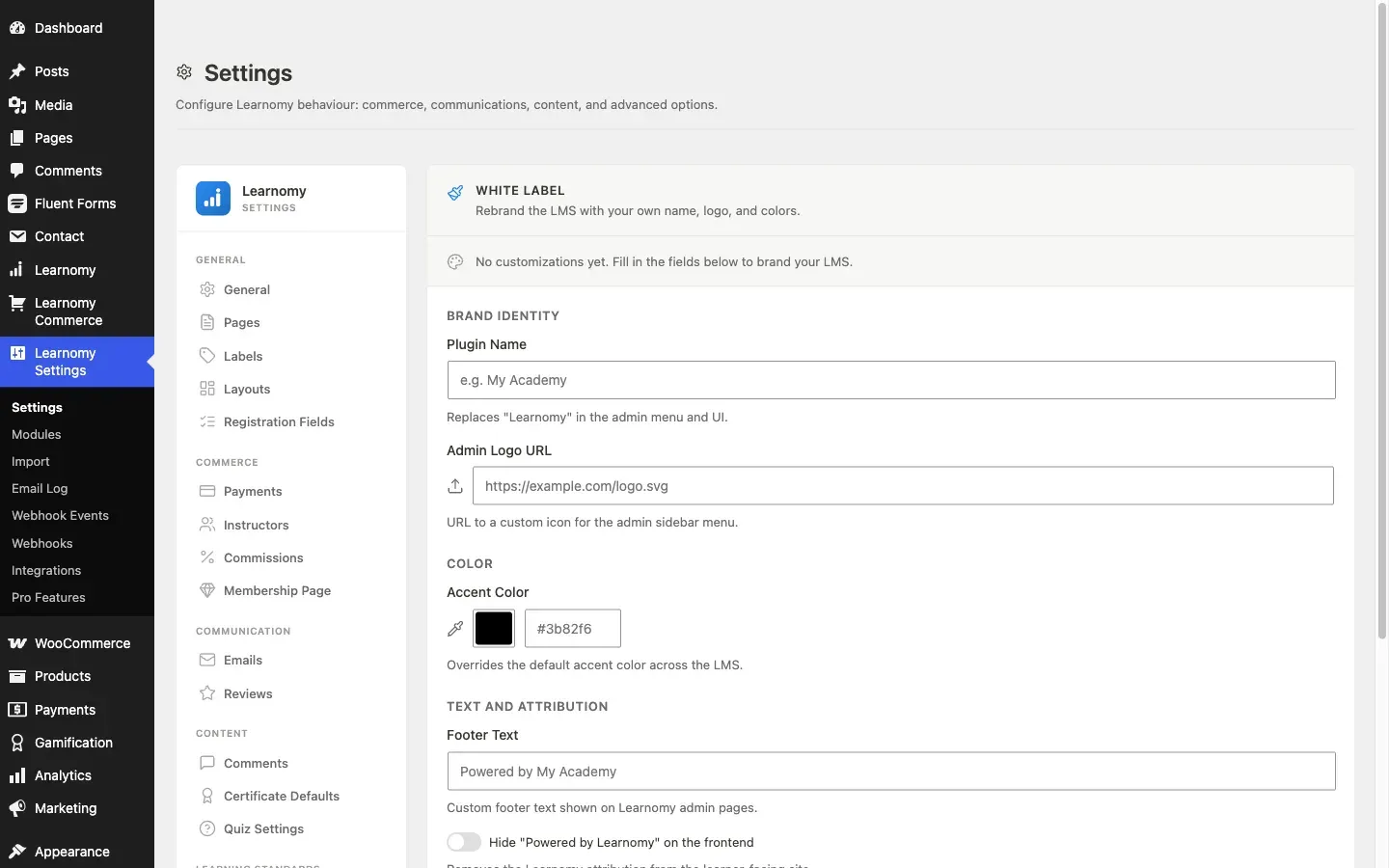 Learnomy white-label settings